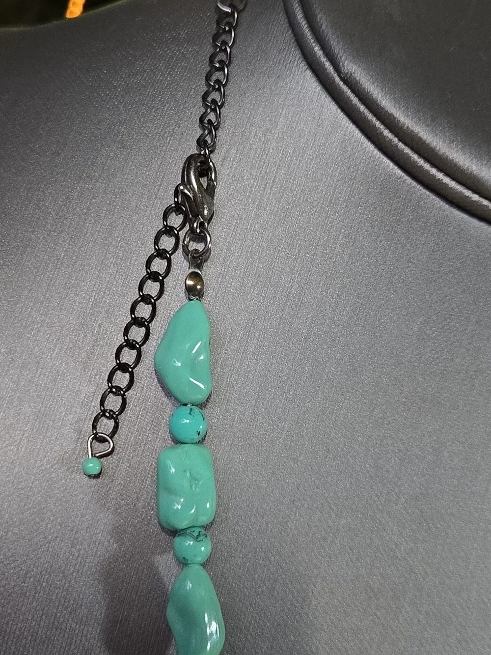 Turquoise Style Bead Necklace with Silver Filigree Pendant